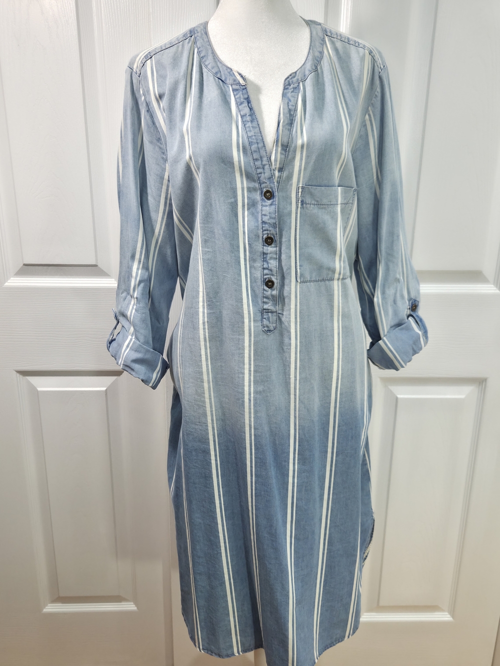 Luxology Blue and White Striped High-Low Tunic Dress Sz 12